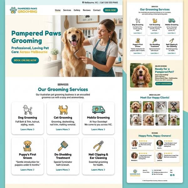 Pampered Pets: Mobile Grooming - Pet Grooming website demo