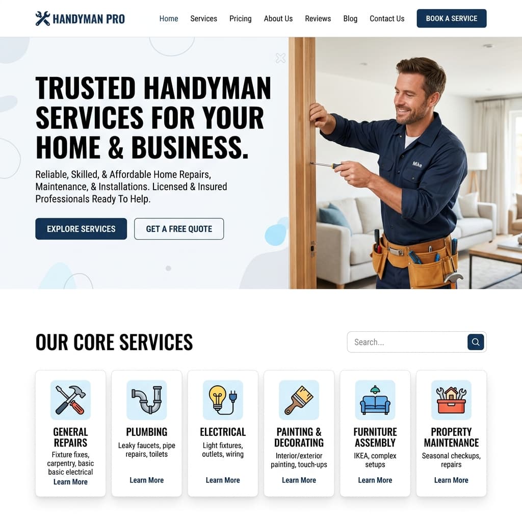 Your Trusted Handyman. website design preview