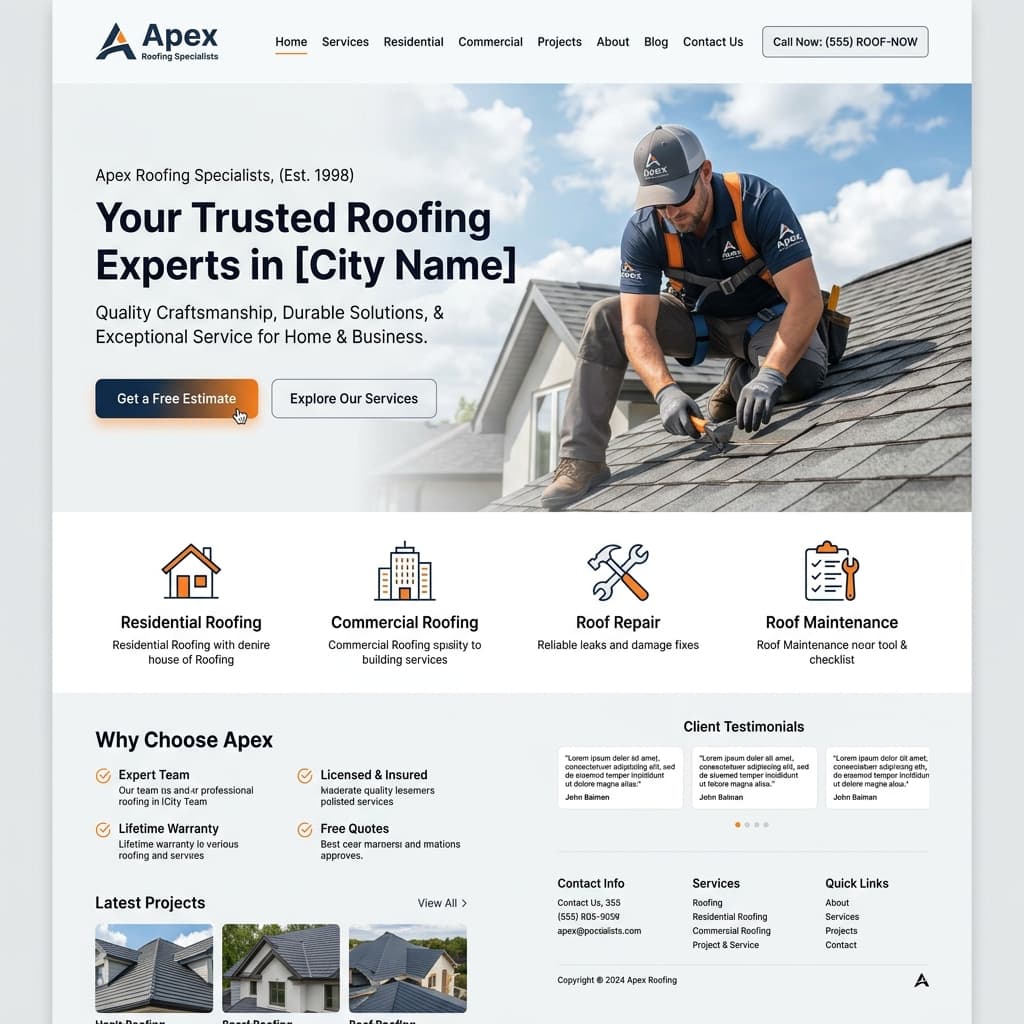 Quality Roofing & Gutter Solutions website design preview