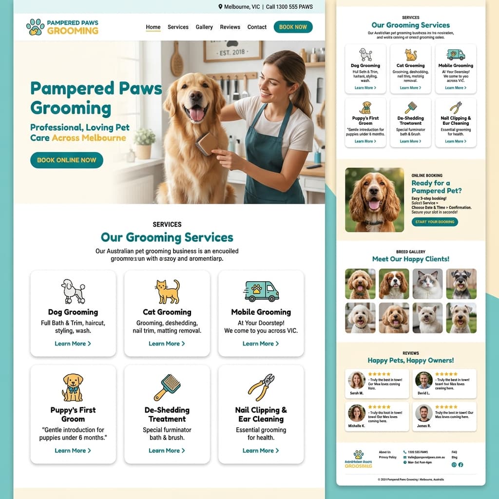 Pampered Pets: Mobile Grooming website design preview